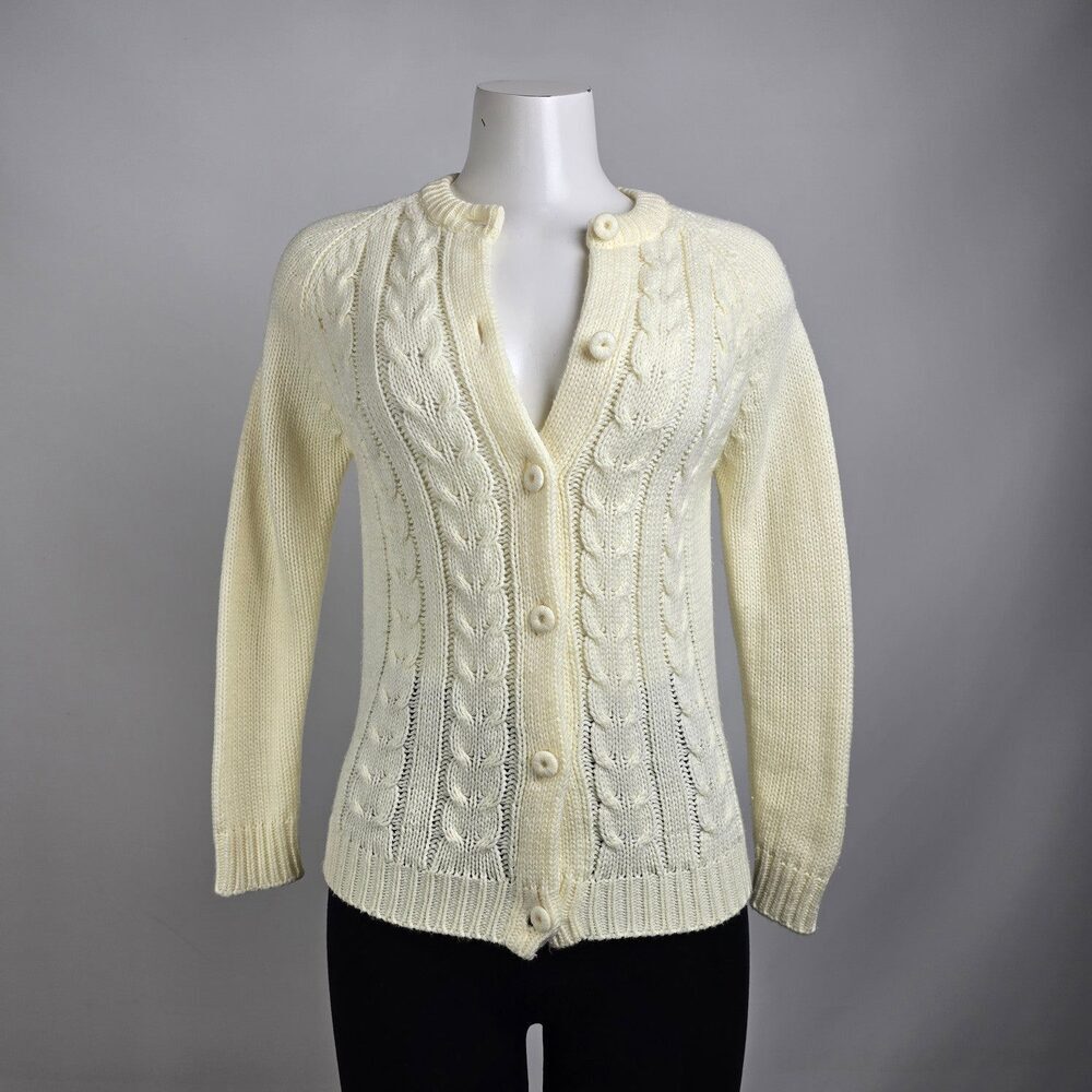 Vintage Sweet & Sassy Cream Knit Button Up Cardigan Size S/M